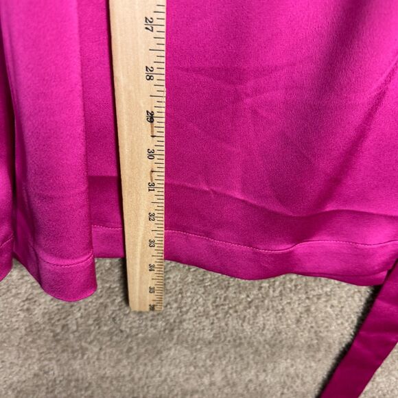 Ming Wang Mini Shift Dress Sz Medium Mulberry Gathered Mock Neck Crepe de Chine - Picture 7 of 13